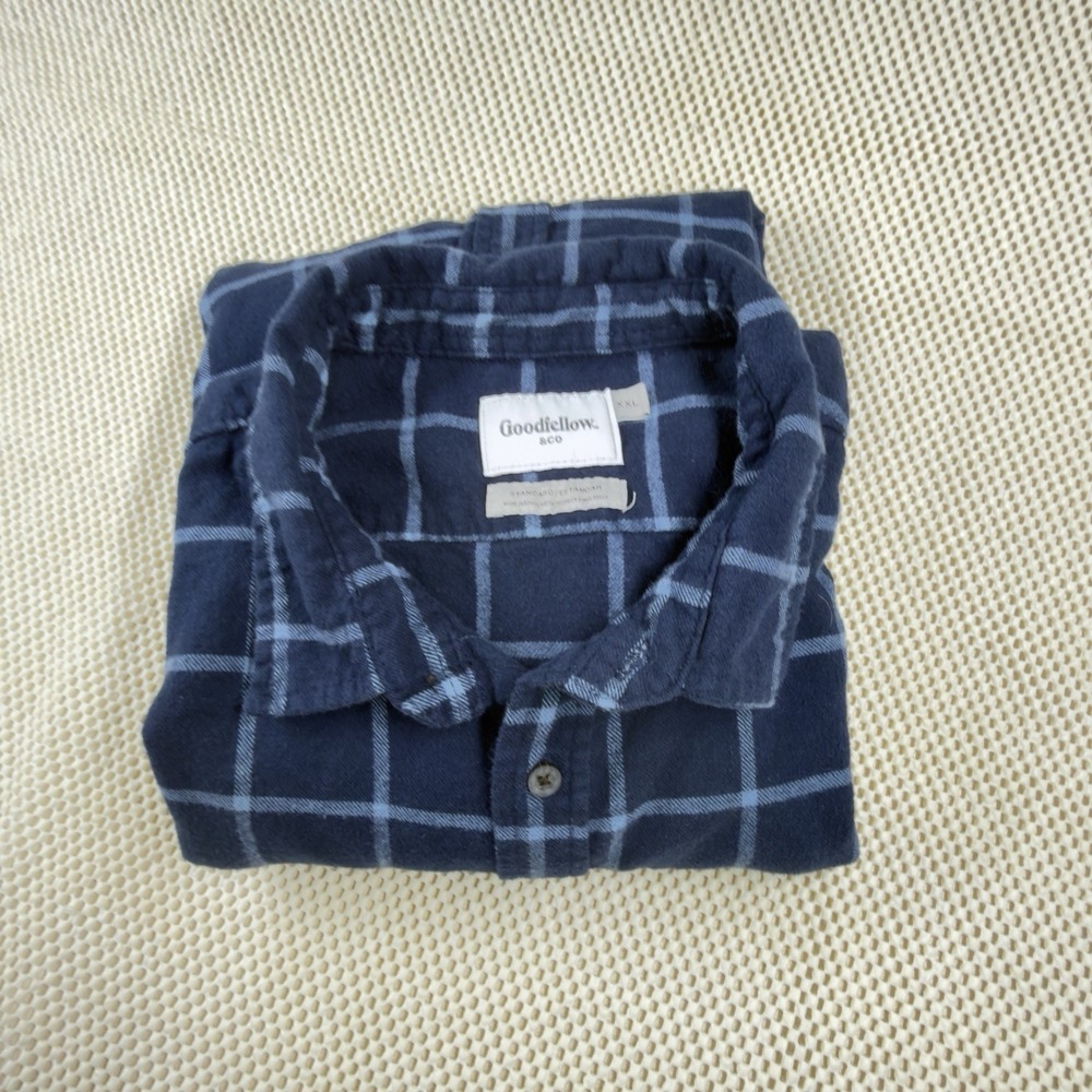 Goodfellow & Co Men's Standard Shirt Plaid Blue, Cotton, Collared, Long Sleeve
